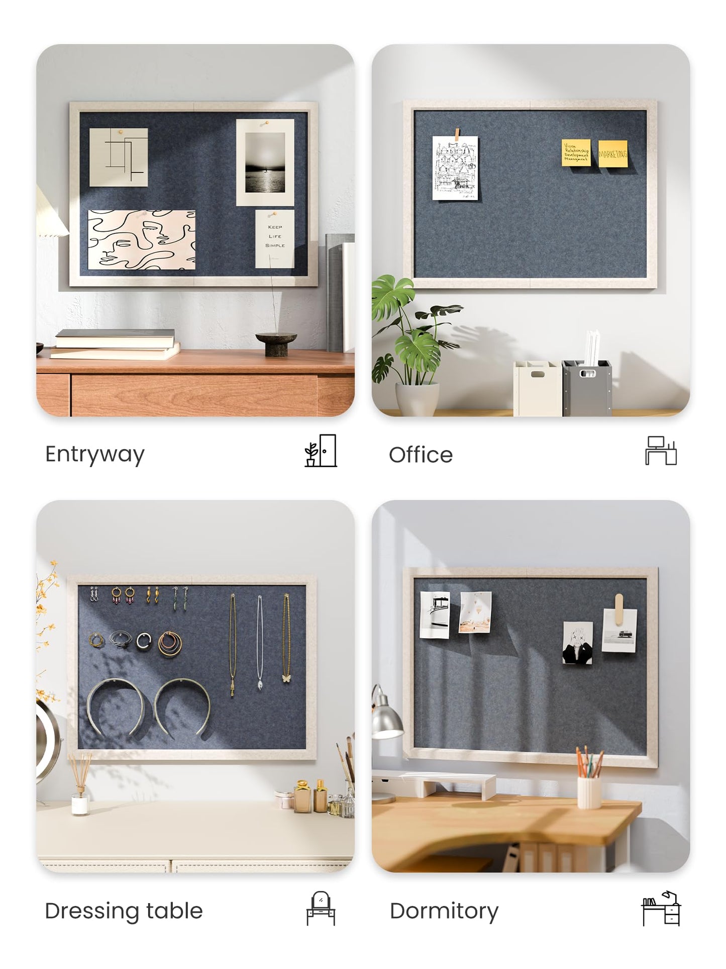 Fluxynara Foldable Cork Board Alternative, Felt Bulletin Board 23.6" x 17.5" Oatmeal Frame with 12 Adhesive Tabs, Pin Board for Home Office, Classroom, Entryway, Kitchen Wall Decor—Navy Blue