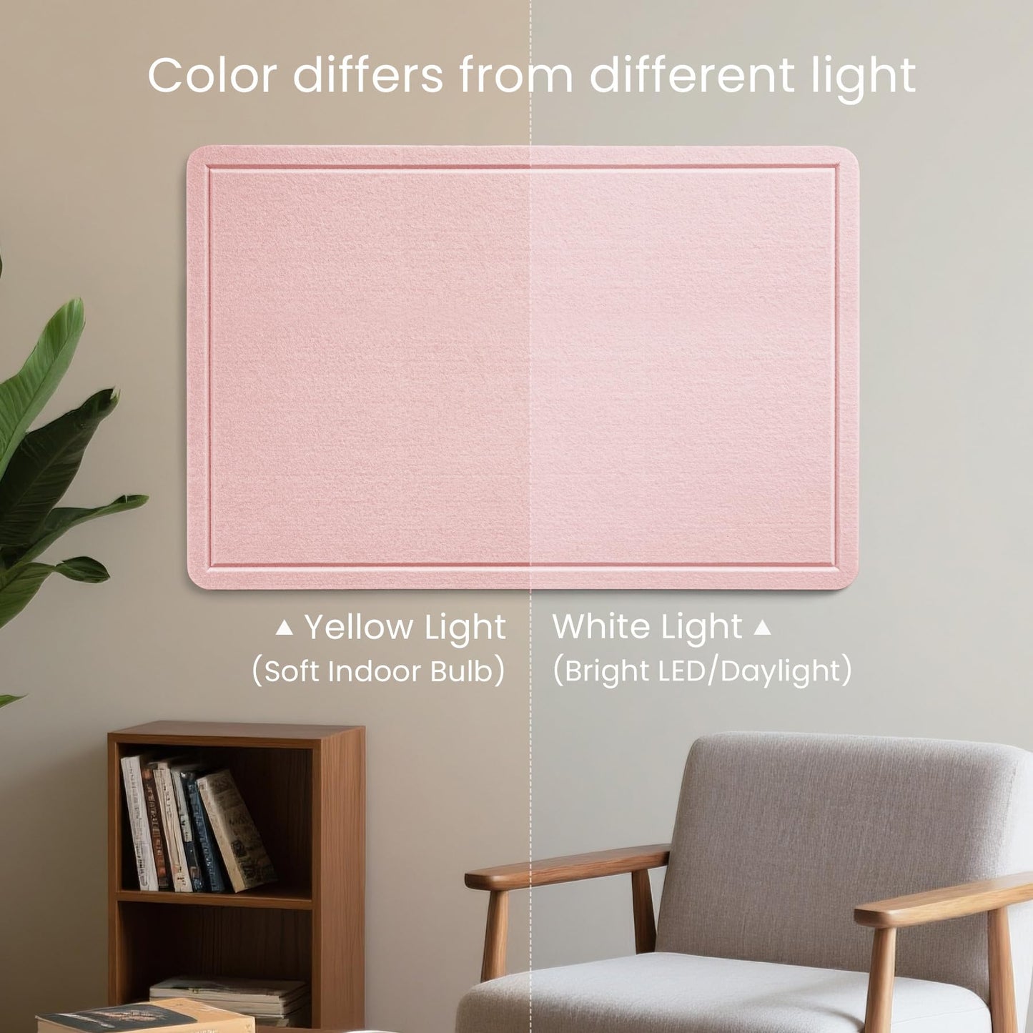 Lightomorrow Bulletin Board, 24 x 18 Inches Cork Board Alternative Decorative Felt Pin Board with Safe Removable Adhesives & 23 Push Pins for Home Office Classroom Walls-Pale Pink