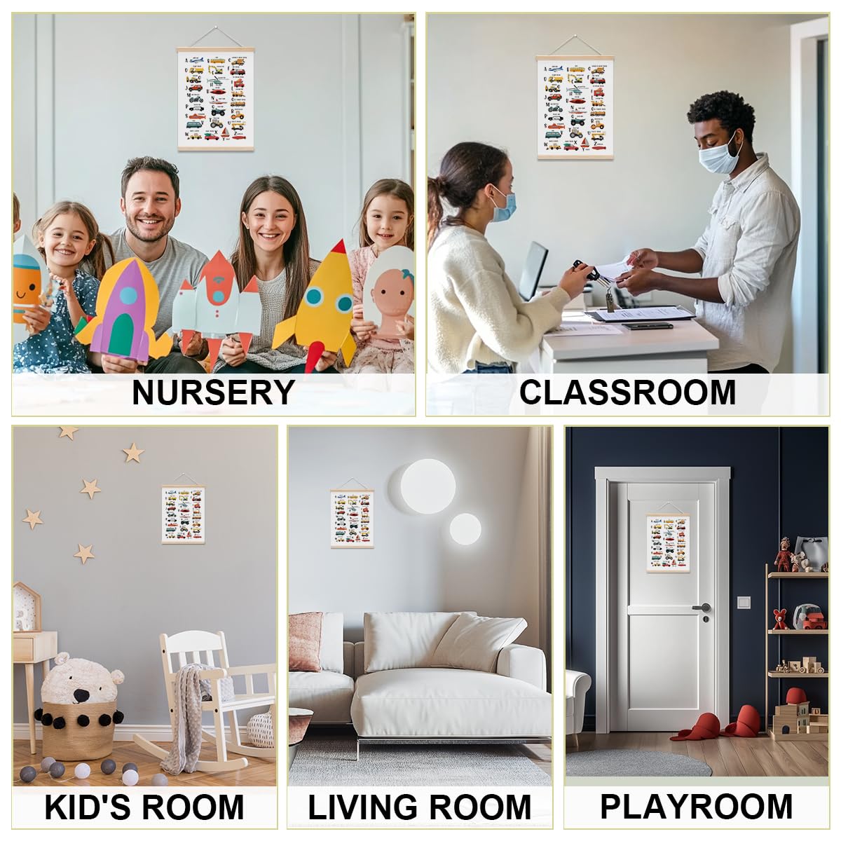 Transport Alphabet Poster, ABC Art Prints, Toddler Room Decor, Construction Decor for Boys Room, Educational Hanging Wall Art Alphabet Banner Paintings Wall Decors, Boys Room Nursery Playroom Decors