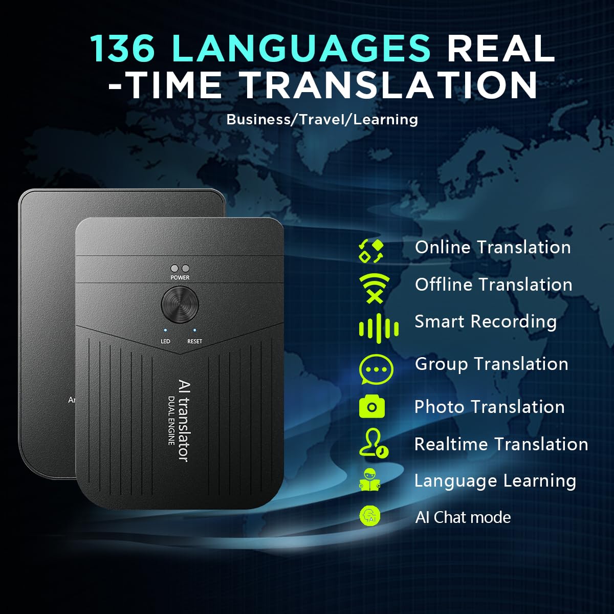 AICase AI Smart Translator,Language Translator Device,App Control,Free AI Transcribe& Summarize,Support 136 Languages,Audio Recorder/Translation forLectures,Meetings,Calls,Travel,Trip.Non-Pro Version