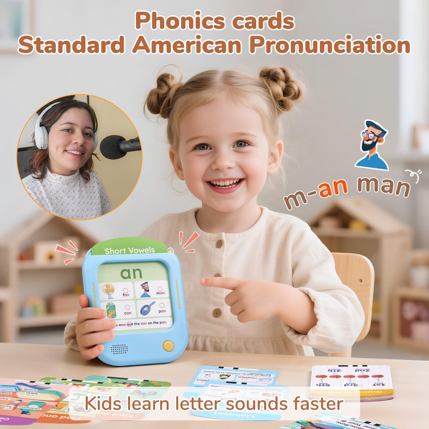 JoyCat Kids Learning Tablet, Phonics Talking Flash Cards, Learn to Read with 156 Pages, 40+ Themes, 600+ Words, 100+ Interactive Games, Screen-Free Toddler Learning Toys Gifts for 2-6 Year Old