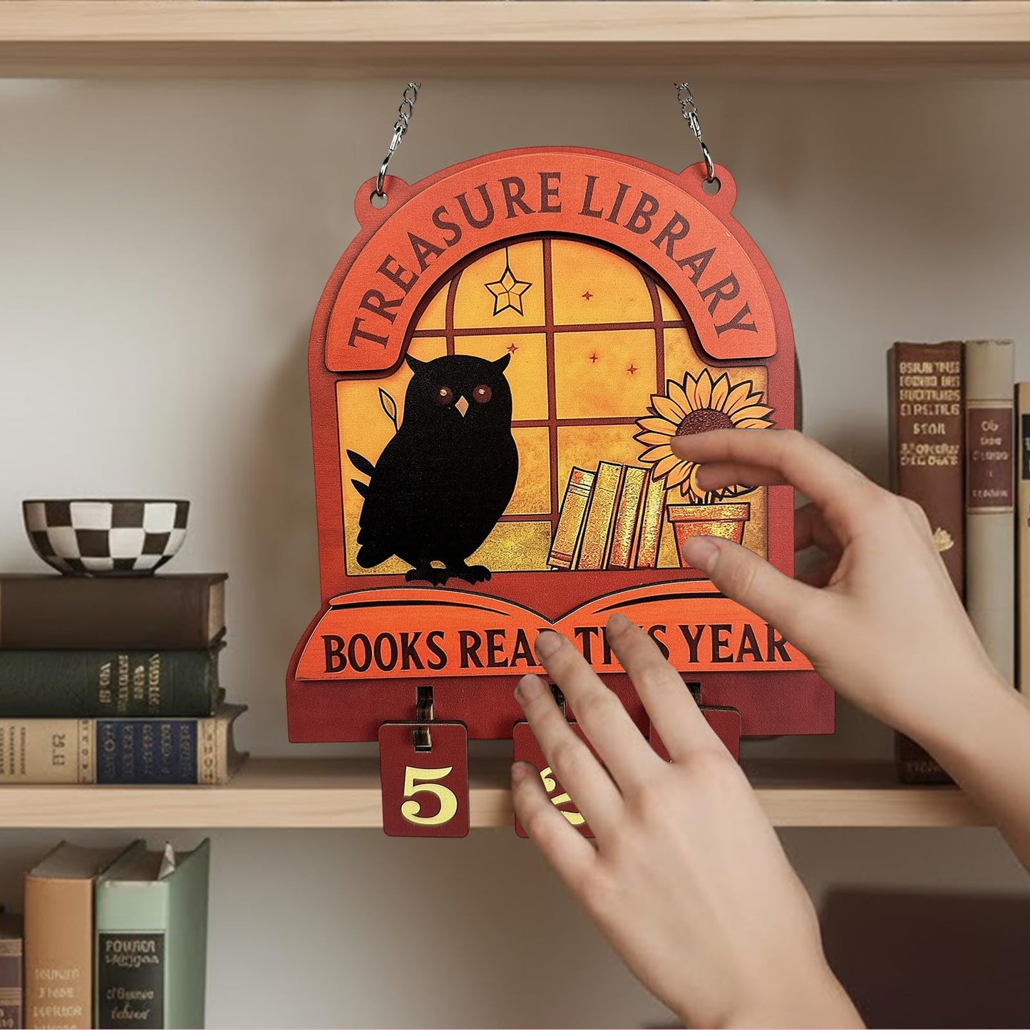 Reading Tracker Counter Sign, Wooden Books Read This Year Display, Book Lover Gift for Librarian, Reader, Teacher, Women, Wall and Table Decor for Home Library, Teachers, Book Lovers（Owl design）