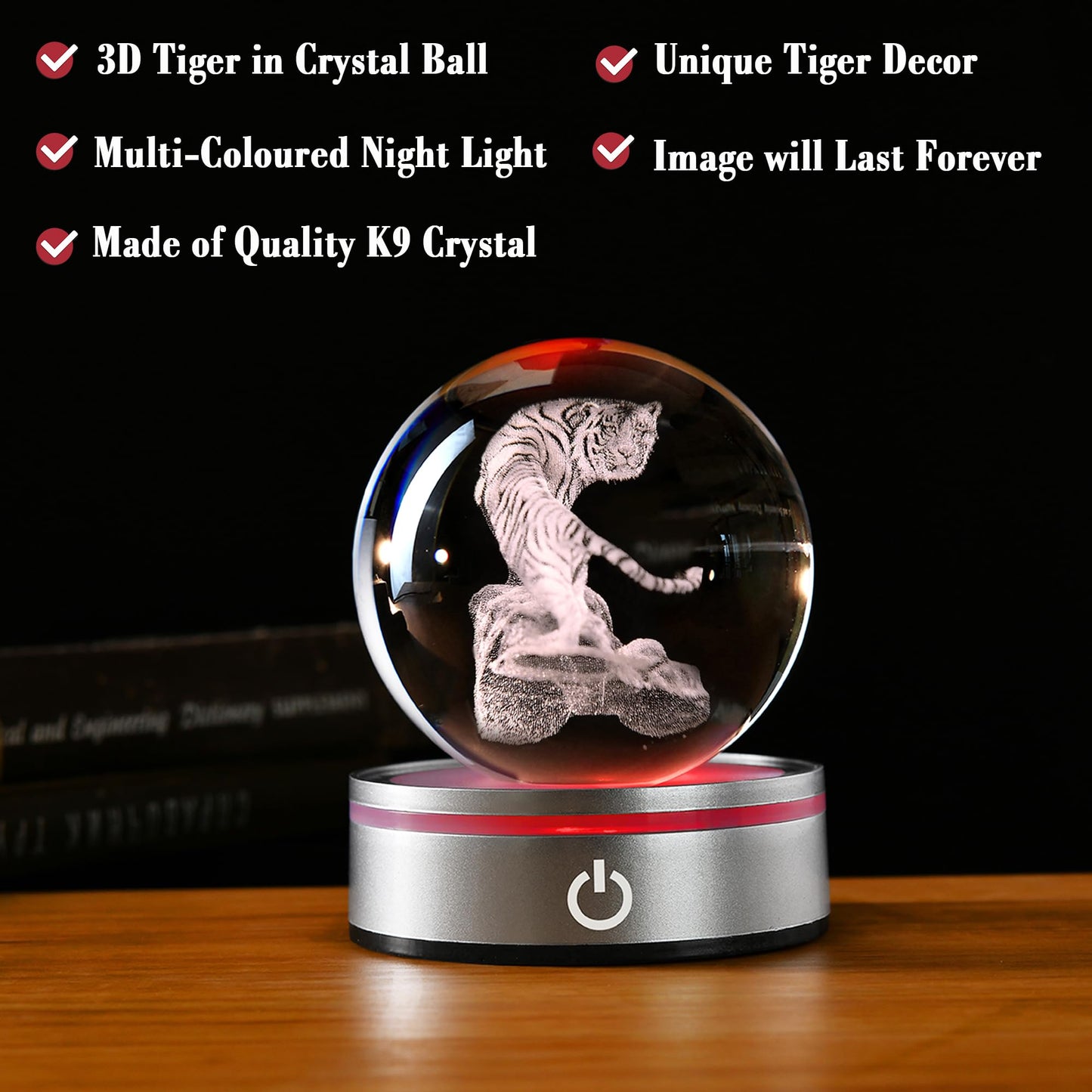 IFOLAINA Tiger Lovers Gifts for Men Women Birthday Anniversary 3D Crystal Ball White Tiger Figurine Lamps Decorations Animal Statue Presents for Him