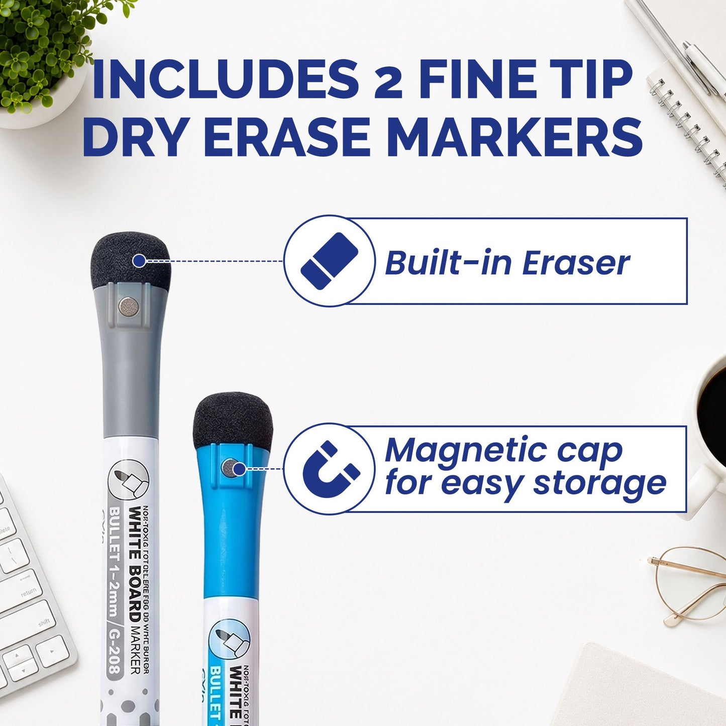 Dry Erase Reusable Sticky Notes – 12 Pack of 4 x4 Whiteboard Stickers – for Home, Office & Classroom – Great for Lists, Reminders, Labels & Decals – Includes 2 Magnetic Fine Tip Markers with Erasers