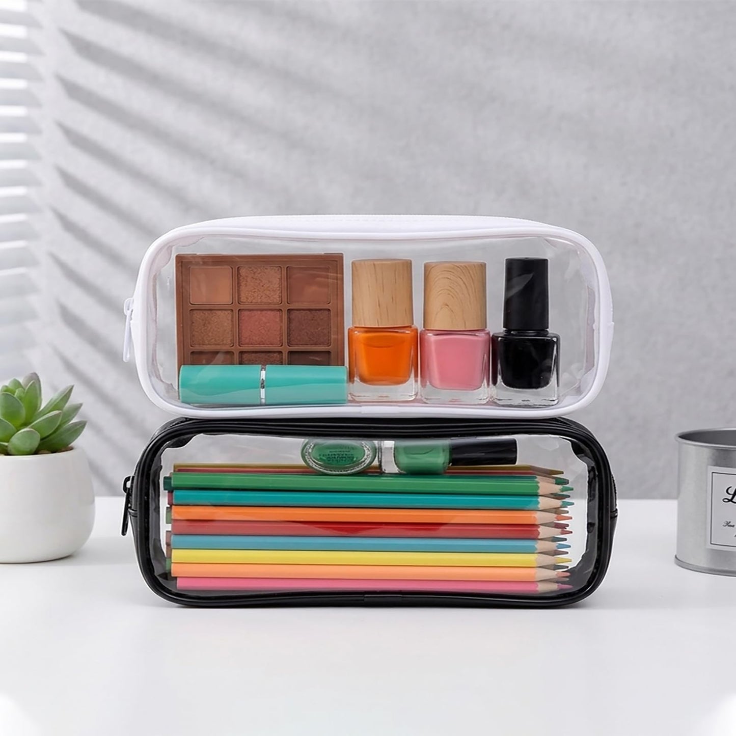 WUWEOT 10 Pack Clear Pencil Case, PVC Pencil Bag Makeup Pouch, Big Capacity Travel Toiletry Bag with Zipper for Office Stationery and Travel Storage (Black+White)