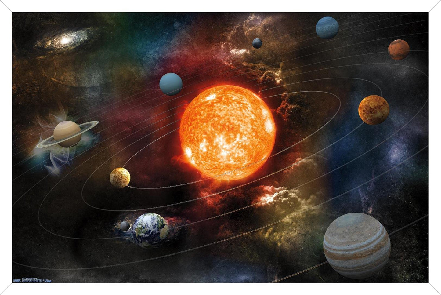 Orbiting Solar System Wall Poster, 34L" x 22.4W", White Framed Version