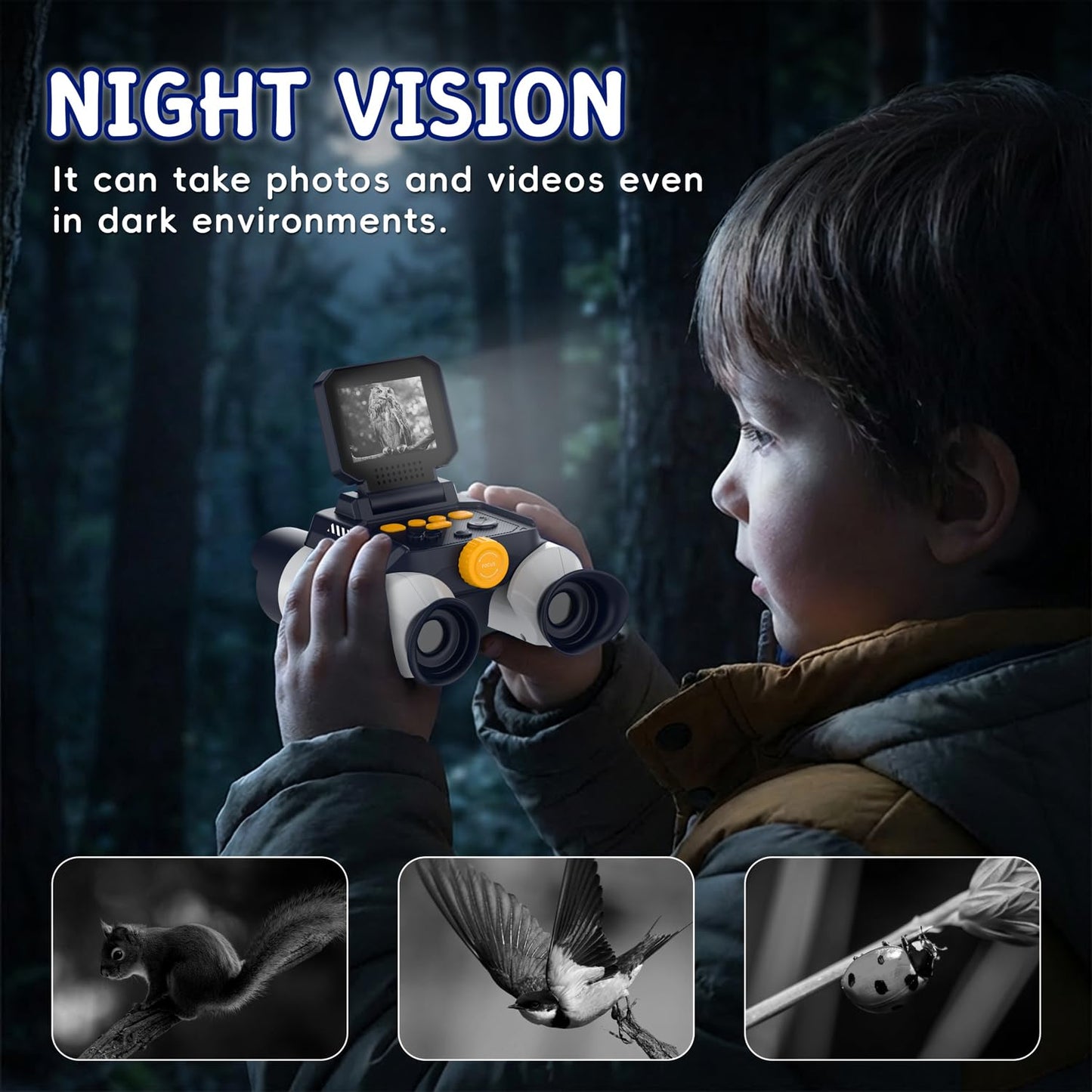 Ahalfcit Binoculars for Kids with Night Vision, 2.4" HD Screen & 10X Zoom for Photo and Video - Outdoor Adventure Binoculars Bird Watching, Camping, Hiking, Gifts for Kids Ages 4+ (White)