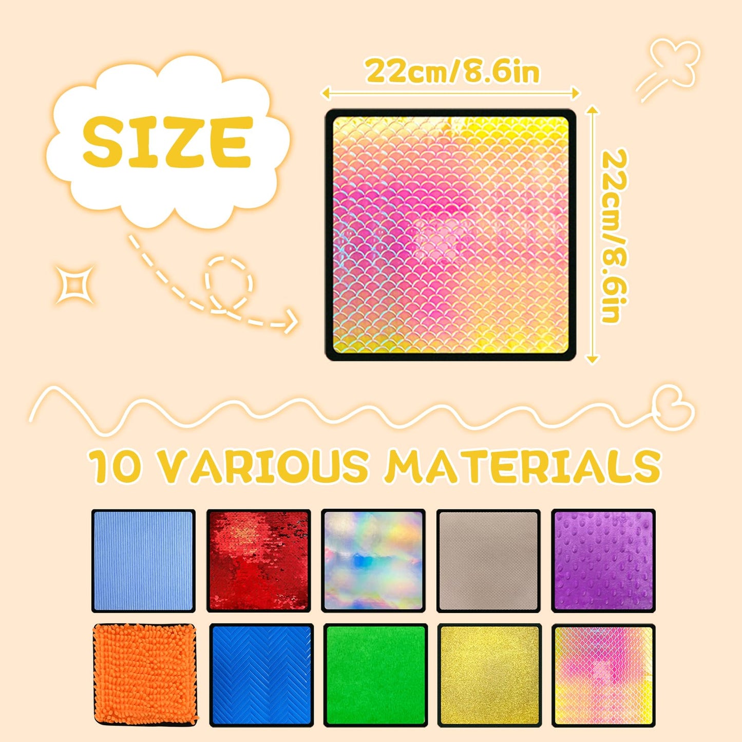 Bouiexye 10 Sets Sensory Mats for Autistic Children Textured Sensory Tiles Sensory Toys Babies and Toddlers with Sensory Issues Tactile Sensory Walls Fidgeting Educational Activity (Square)