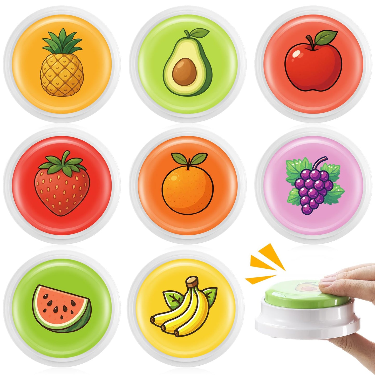 Syhood 8 Pcs Fruit Pronunciation Sounds Buzzer for Trivia Games, Answer Buzzers for Classroom, Feud Jeopardy Buzzer Button with Lights and Sounds for Classroom Party Teacher Game Show