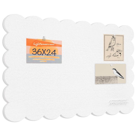 Lightomorrow Scalloped Bulletin Board, 36 x 24 Inches Felt Pin Board - Decorative Cork Alternative for Wall, 3' x 2' Foldable Picture Self-Adhesive Vision Prayer Board with 20 Pushpins - White