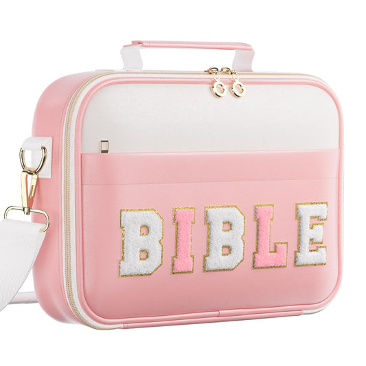 WOBAGMEN Bible Cover Case for Women,Large Leather Bible Book Covers with Bible Study Supplies, Bible Study Accessories Bible Journaling Kit,Pink Church Bag Christian Gifts for Women