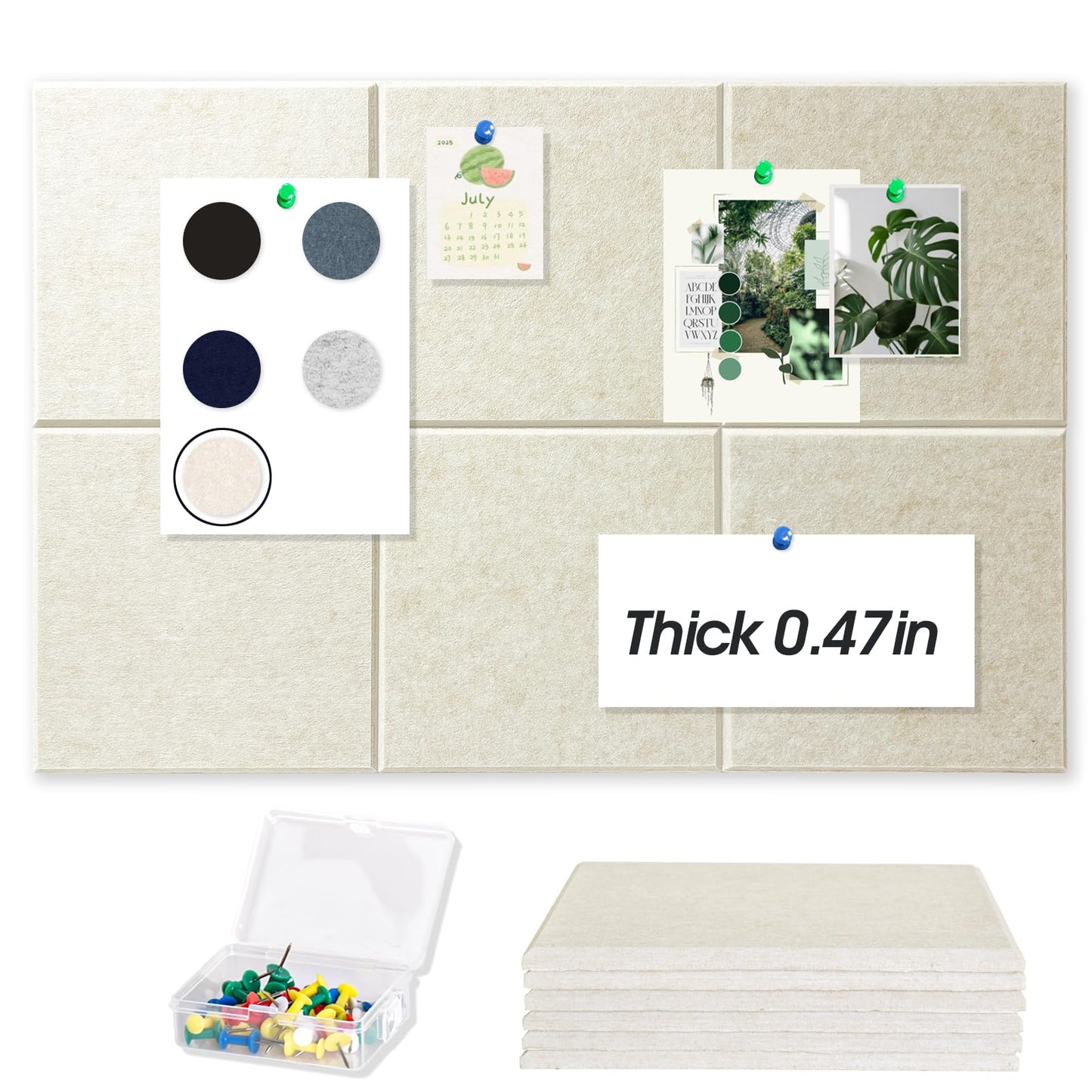 Thick Cork Board Tiles for Wall with Push Pins, Removable 36"x24"x0.47" Bulletin Board Sets, Magrowill 6 Packs Felt Panels Self-Adhesive Pin Board