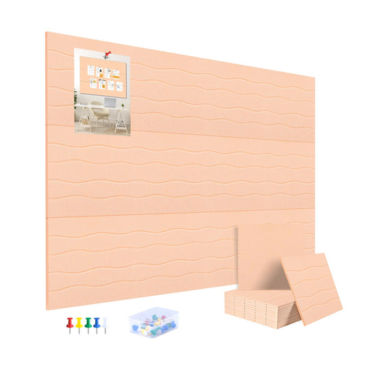 AKONEGE Felt Bulletin Board Tiles 12 Pack, 48" x 36" Cork Board Alternative, DIY Pin Board Wall Tiles for Photo Wall, Vision Board, Room & Home Office Decor, Stick-On with Adhesive Tabs, Peach Beige