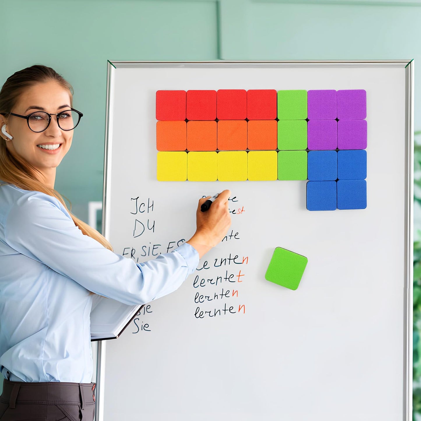MaxGear Whiteboard Erasers, 48 Pack Magnetic Dry Erase Eraser, Mini Whiteboard Cleaning Pads for Classroom, Chalkboard Wiper Teacher Supplies for School, Office, Home, 6 Rainbow Color Set, 2 x 2 Inch