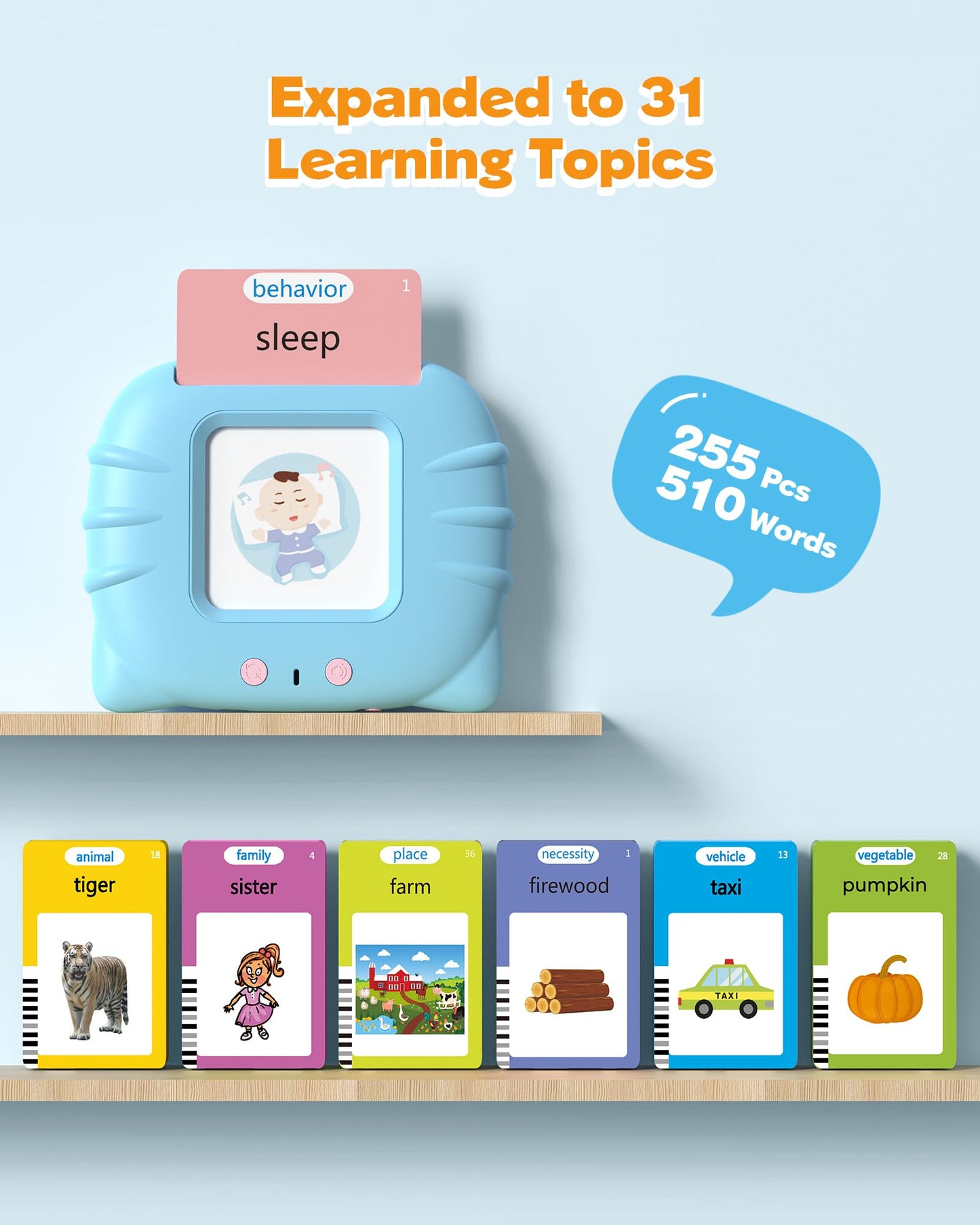 Airbition 510 Words, Talking Flash Cards for Toddler 1 2 3 4 Year Olds, Language Learning Toys, Pocket Speech Therapy Toys, Montessori Tools with 31 Themes, Children's Sensory Device