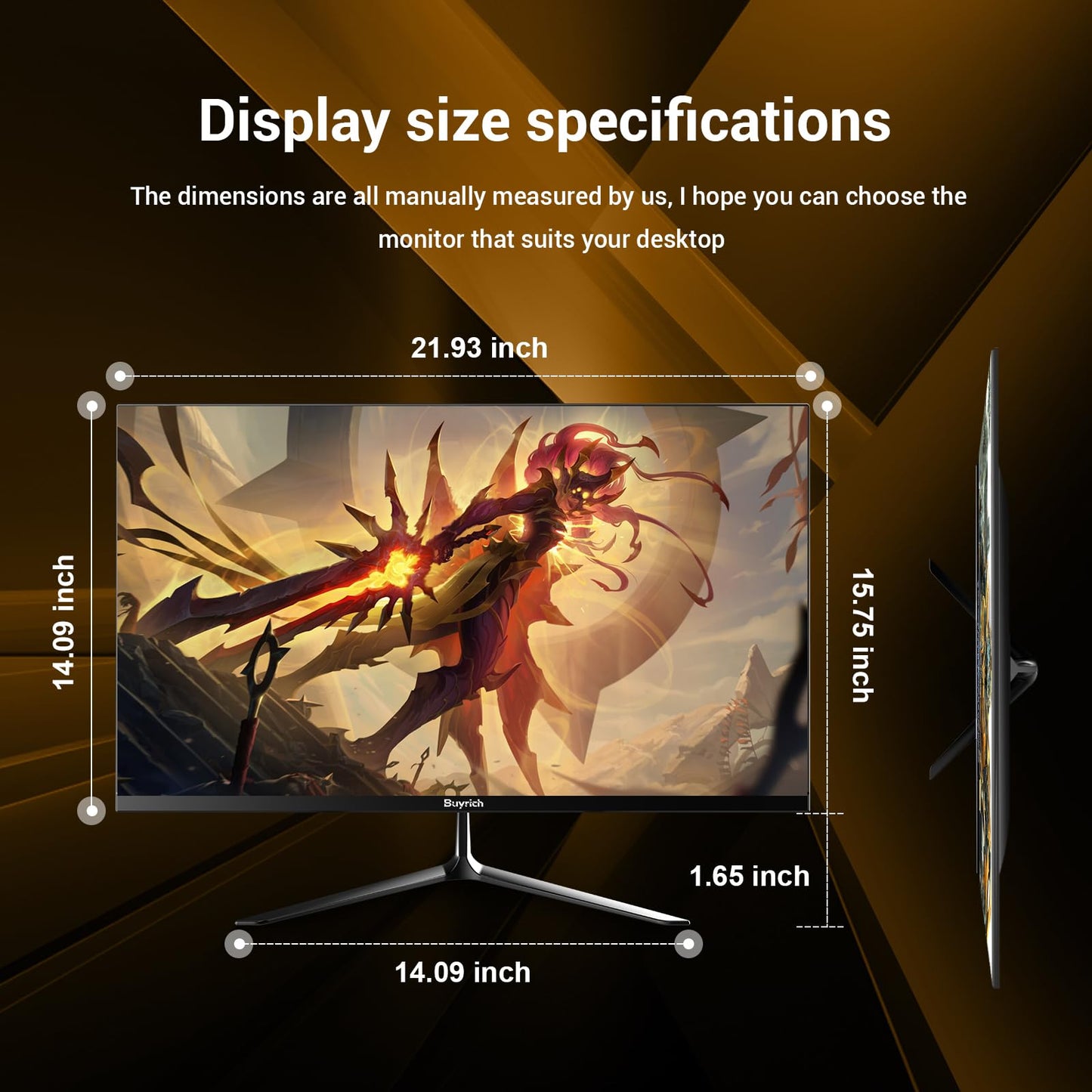 BUYRICH 24.5 Inch Gaming Monitor, 200Hz Refresh Rate, FHD 1920x1080, Fast Response Time, Built-in Speakers, Metal Stand, VESA Compatible, for PC Gamers and Home Setup