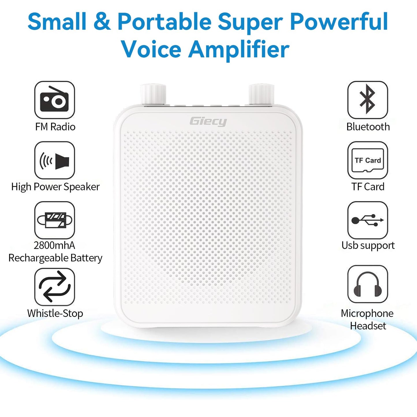 Giecy 30W Portable Voice Amplifier with Wired Microphone Headset, 2800mAh Rechargeable PA System Speaker Personal Microphone Speech Power Amplifiers Loudspeaker for Teachers/Metting/Tour Guide