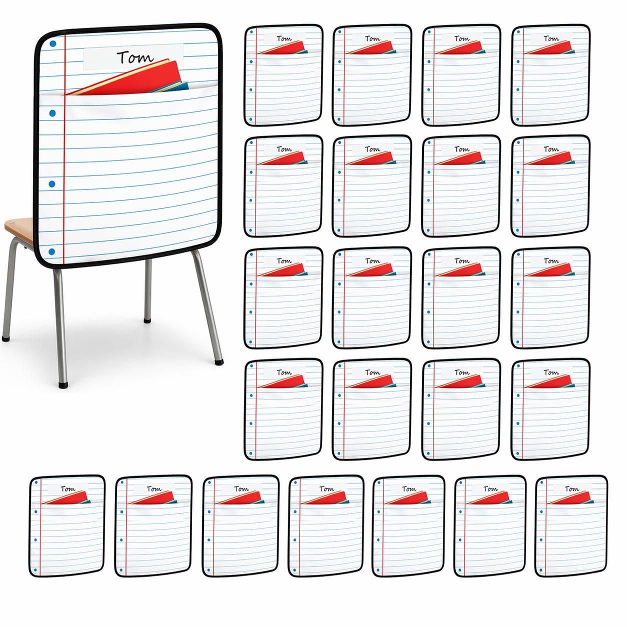24Pcs Classroom Seat Back Organizer, 17 * 19 Inch Chair Pockets with Name Tag, Back to School Classroom Chair Hanging Bag Seat Sacks Suitable for Families Kindergartens and Primary School Classrooms