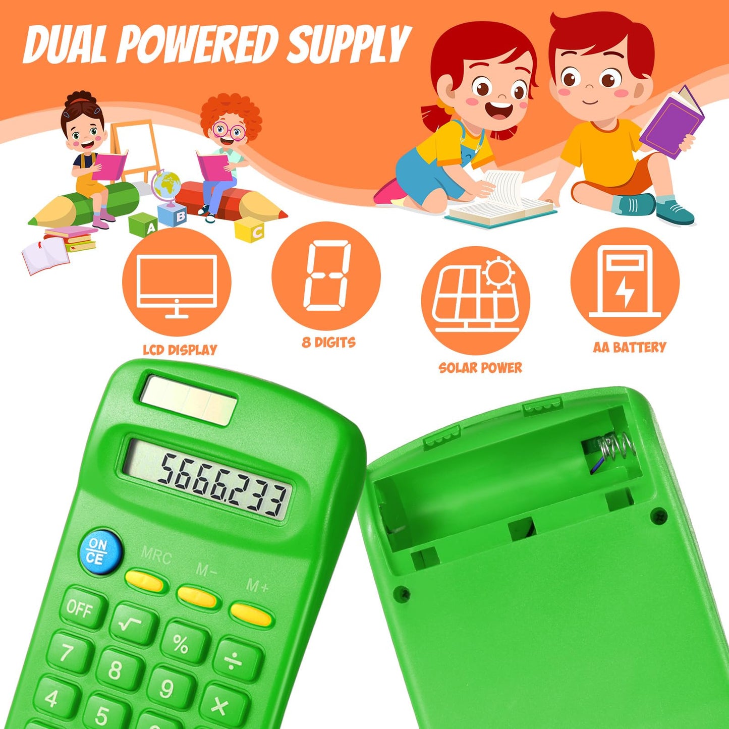 Copkim 24 Pack Student Mini Calculator for Classroom, 8-Digit Display Dual Powered Handheld Math Tools for Teachers, School Supplies and Classroom Rewards, Compact Design(Green)