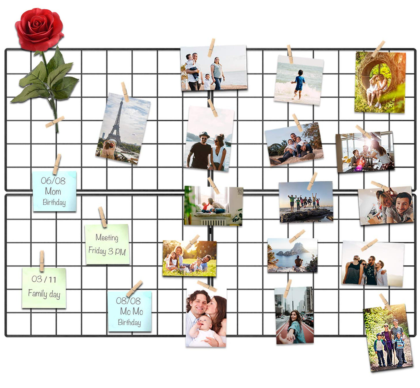 Kakivan Wire Wall Grid Panel for Photo Display, DIY Iron Picture Frames Collage For Hanging Wall Decor, Foldable Multi Pictures Organizer with 12 Clips, 28'' X 22'' Inch.(2 Pack)