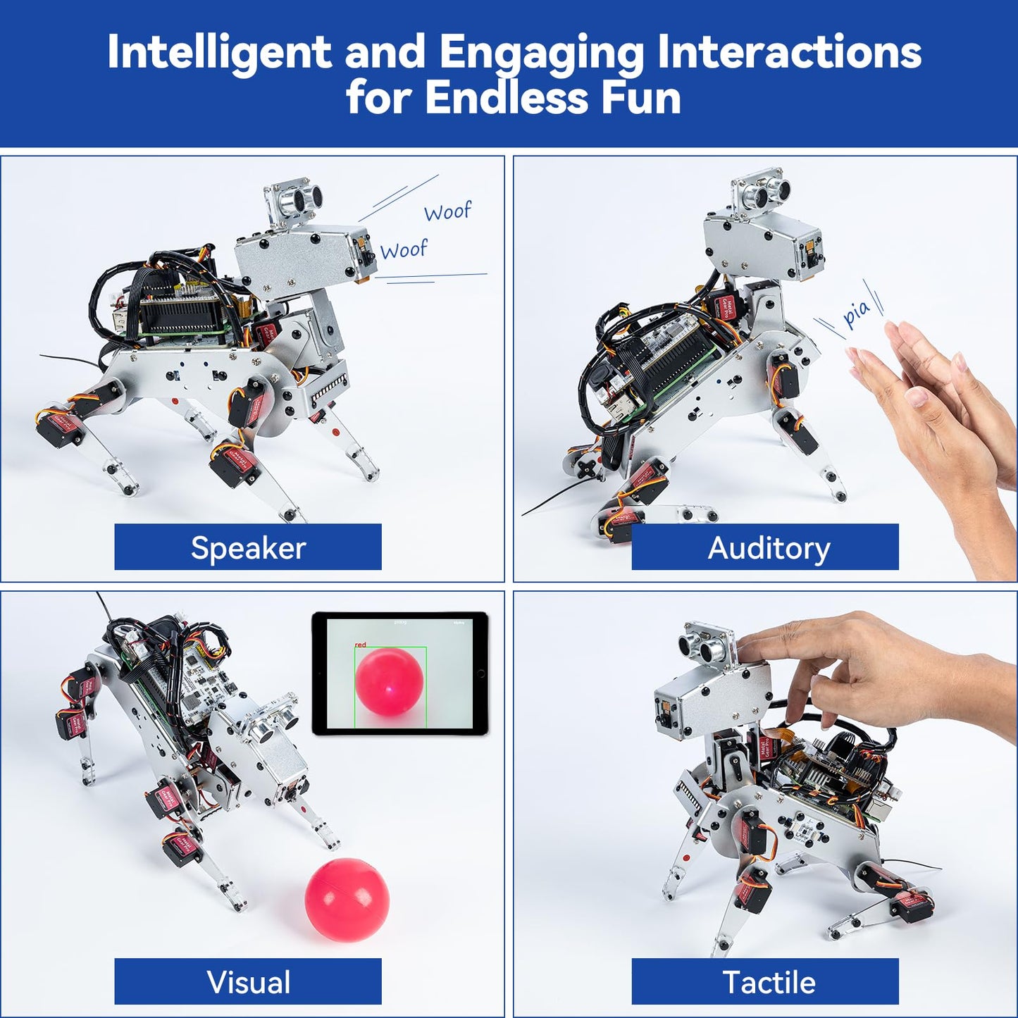 SunFounder PiDog AI Robot Dog Kit for Raspberry Pi 5/4/3B+/Zero 2W, Openclaw LLMs ChatGPT/Gemini/Grok, Voice&Video Recognition, Python, App, Battery, Gyroscope, Camera (RPI NOT Included)