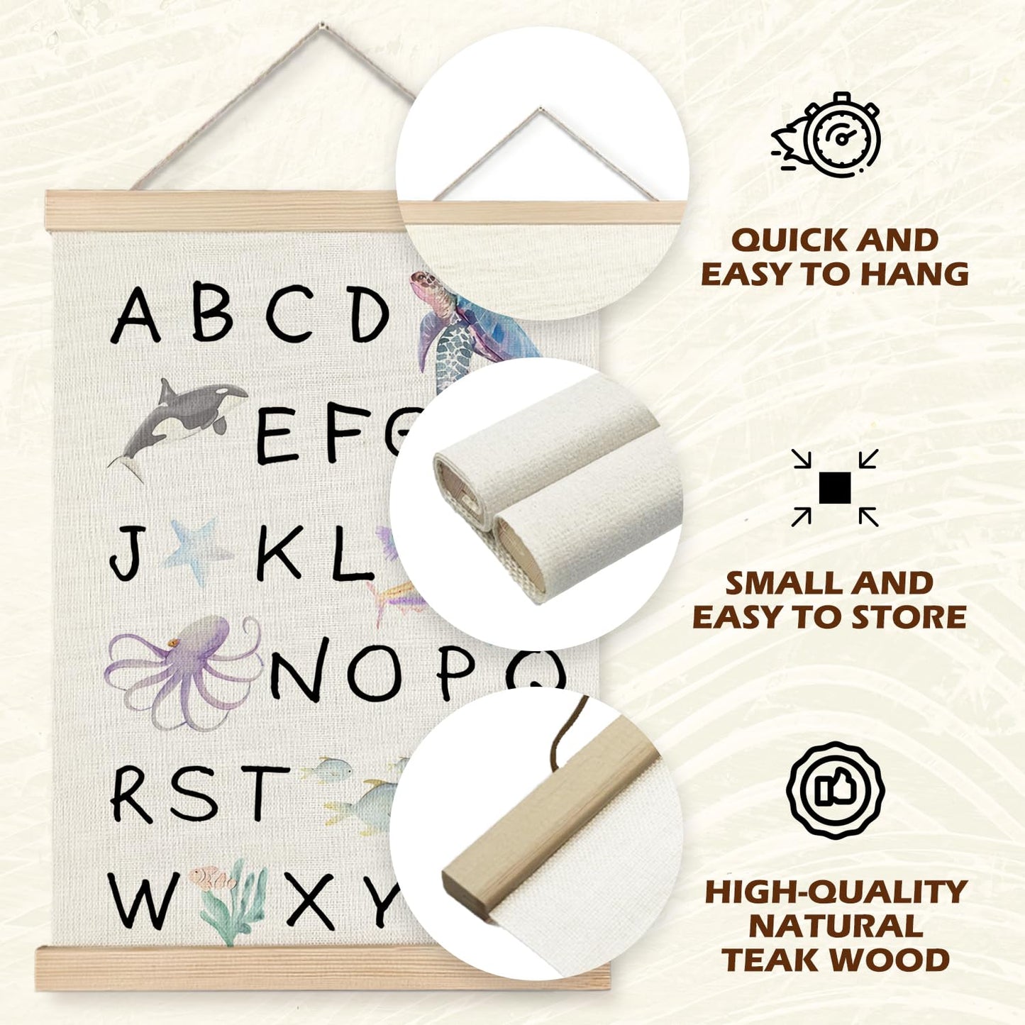 Supwhd Ocean Nursery Decor, Alphabet Numbers Ocean Animals Poster Hanger Frame, Sea Animals ABC 123 Educational Wall Decor for Nursery Kids Room Playroom Classroom Homeschool, 12x16 Set of 2