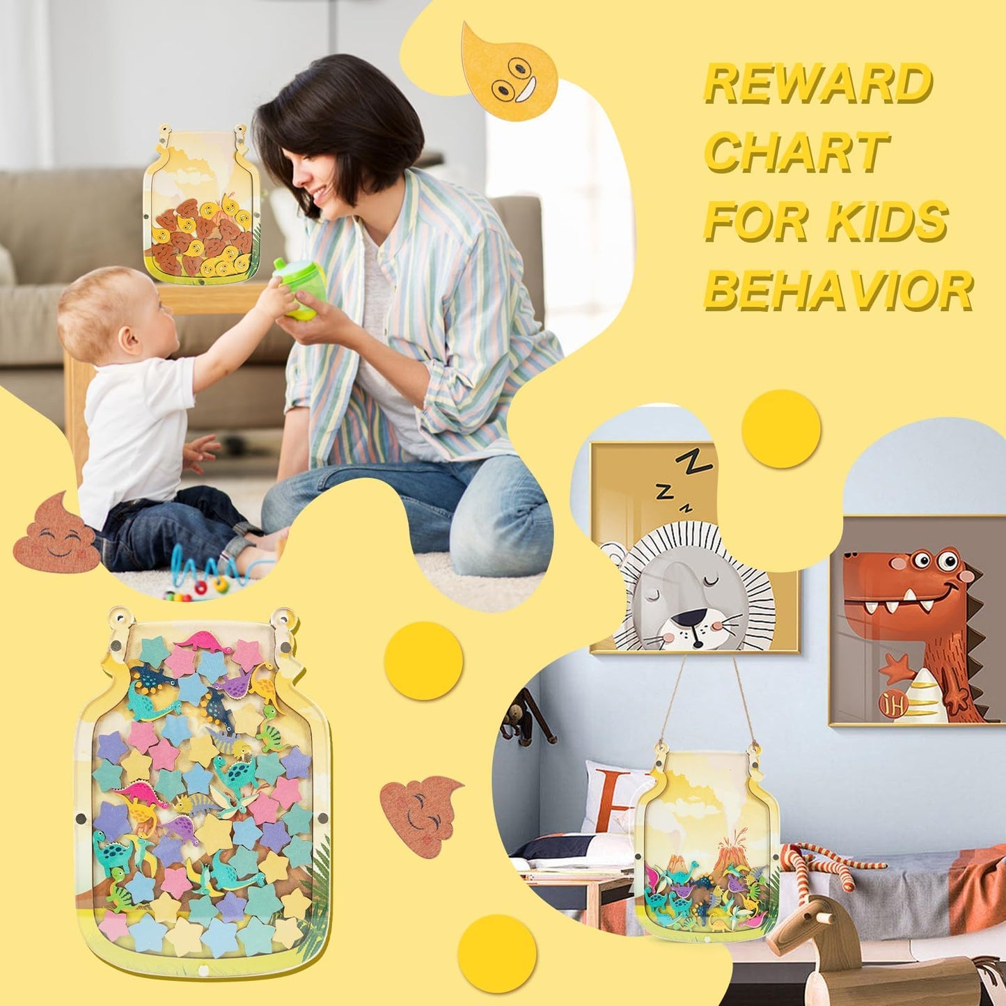 102 Dinosaur Reward Jar for Toddlers Reward Chart for Kids Back to Shcool Dinosaur Behavior System Chart Jar for Chiildren 8.8" X 12" Incentive Behavior Jars for Boys Girls School Classroom Students