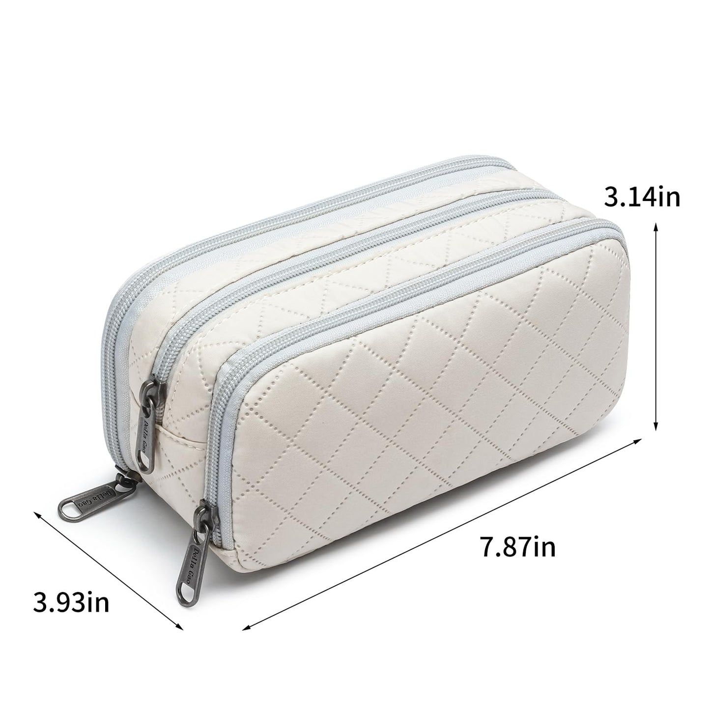 Della Gao Large Pencil Case, Big Capacity Pencil Pouch with 3 Compartments, Office Pencil Bag with Zipper, Big Pen Case for Adults (01-3Beige)