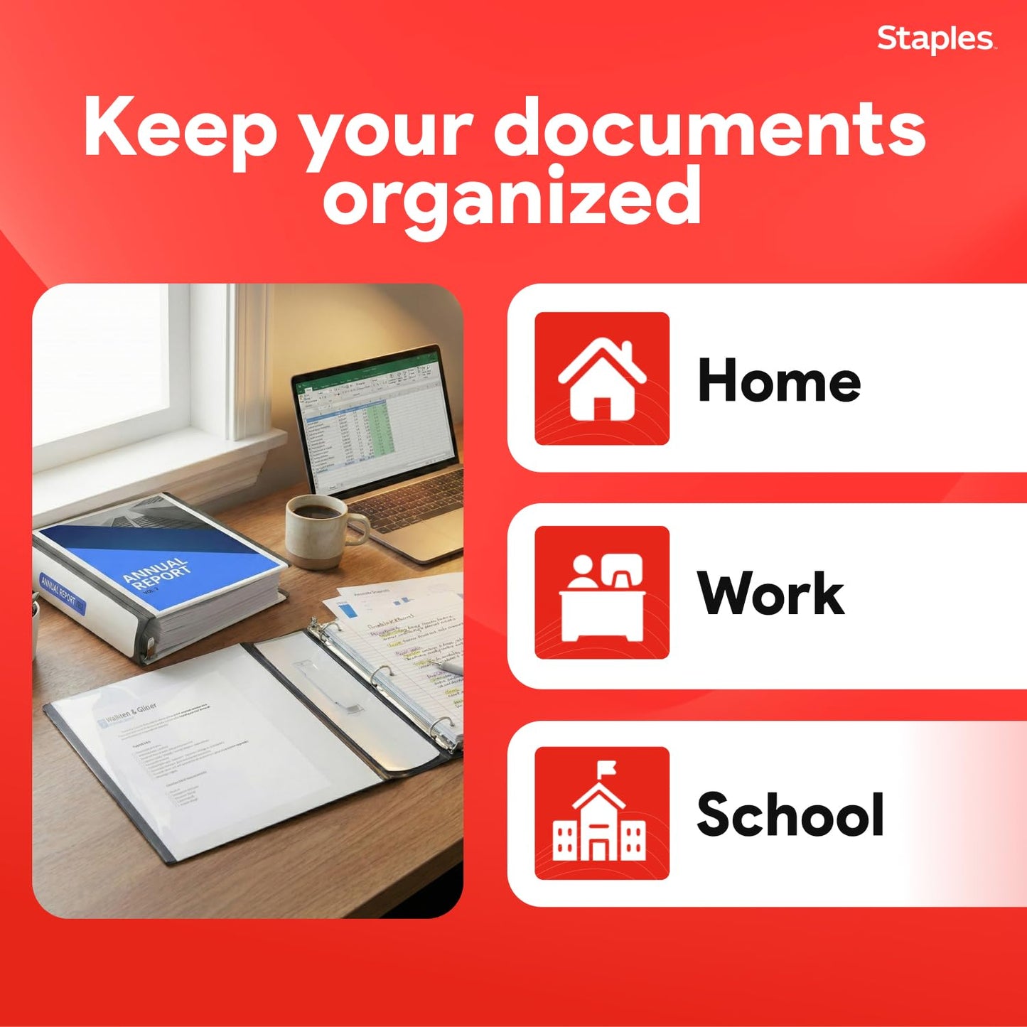 Staples Heavy-Duty 3-Inch D-Ring Binder, White – Large Capacity 3-Ring Binder with Pockets, Holds Up to 600 Sheets