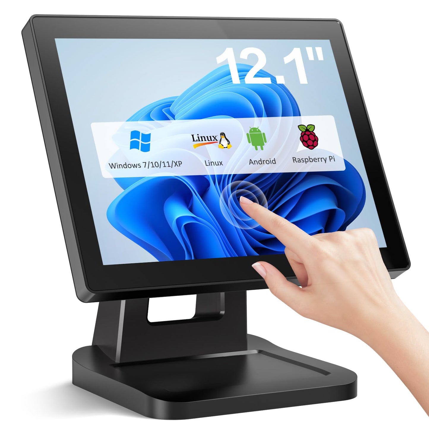 NewHail 12.1-inch POS Touch Screen Monitor, Capacitive Touchscreen with HDMI/VGA Input, Heavy-Duty Metal Stand, for Retail, Restaurant, Bar, Gym, Warehouse and POS System