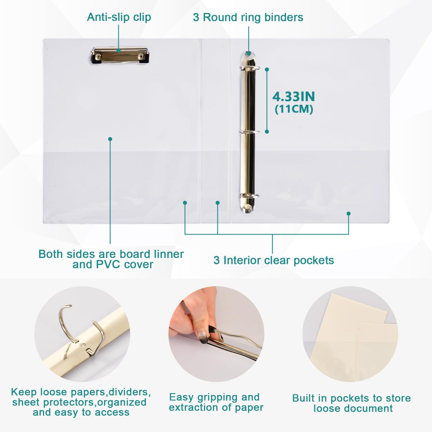 Fire Dragon Round Ring Binders 1.5 Inch Dinosaur Red Green 3 Ring Clipboard Binder for Office School Work Supplies File Folder 200 Sheet Capacity