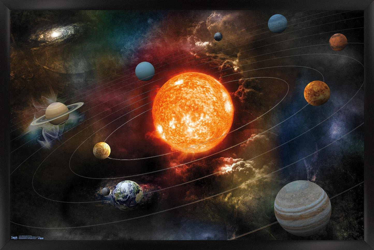 Orbiting Solar System Wall Poster, 34L" x 22.4W", Black Framed Version