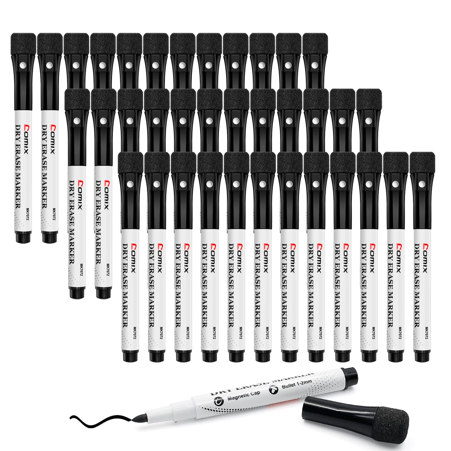 Comix Magnetic Dry Erase Markers, Fine Tip Black Whiteboard Markers with Eraser Cap, Low Odor Black Markers for Kids Teachers