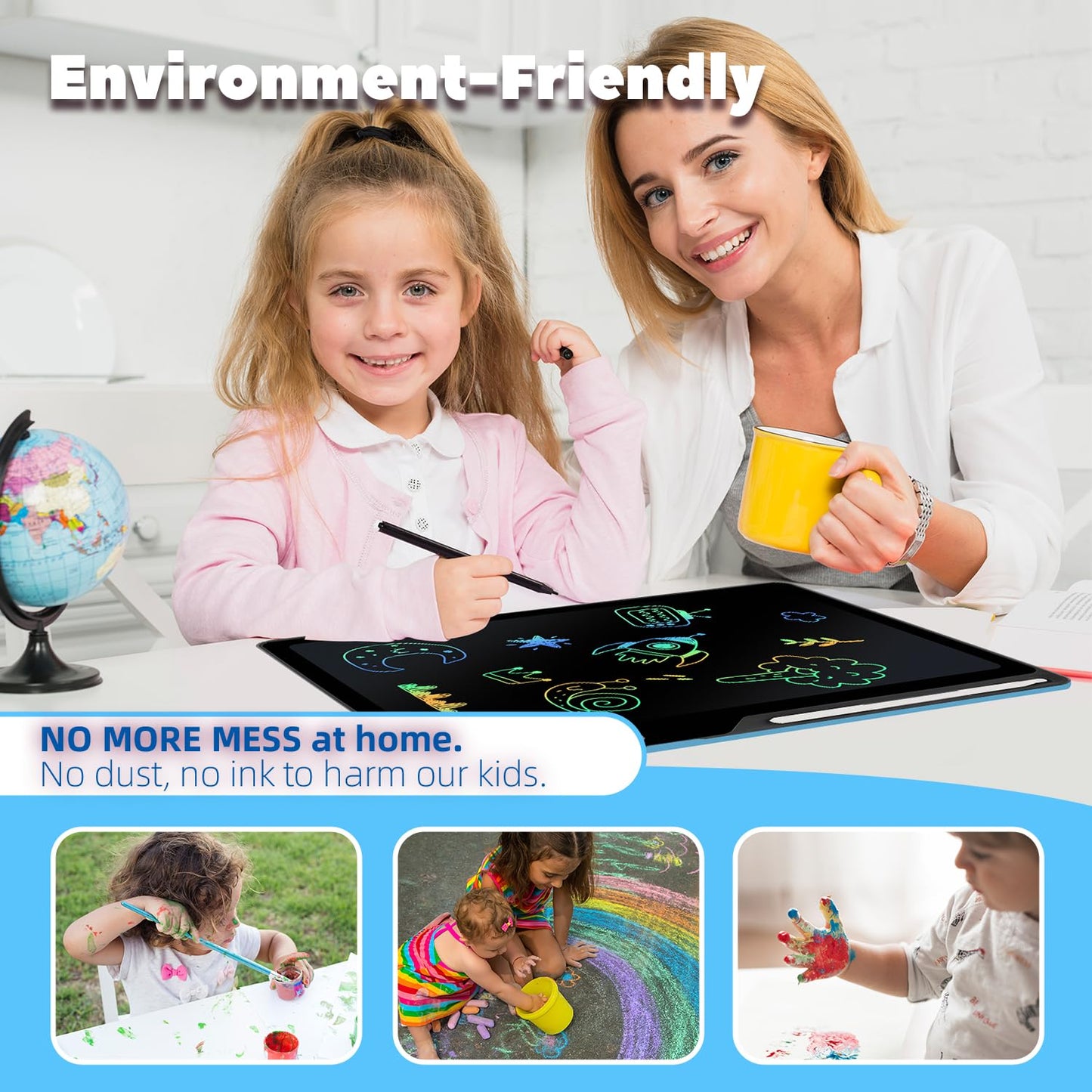 Kinayue LCD Writing Tablet for Kids, Rechargeable 21 Inch Doodle Board,Easter Basket Stuffers,Preschool Learning Toys Christmas Birthday Gift 3 4 5 6 7 Year Old Girls Boys (Blue)