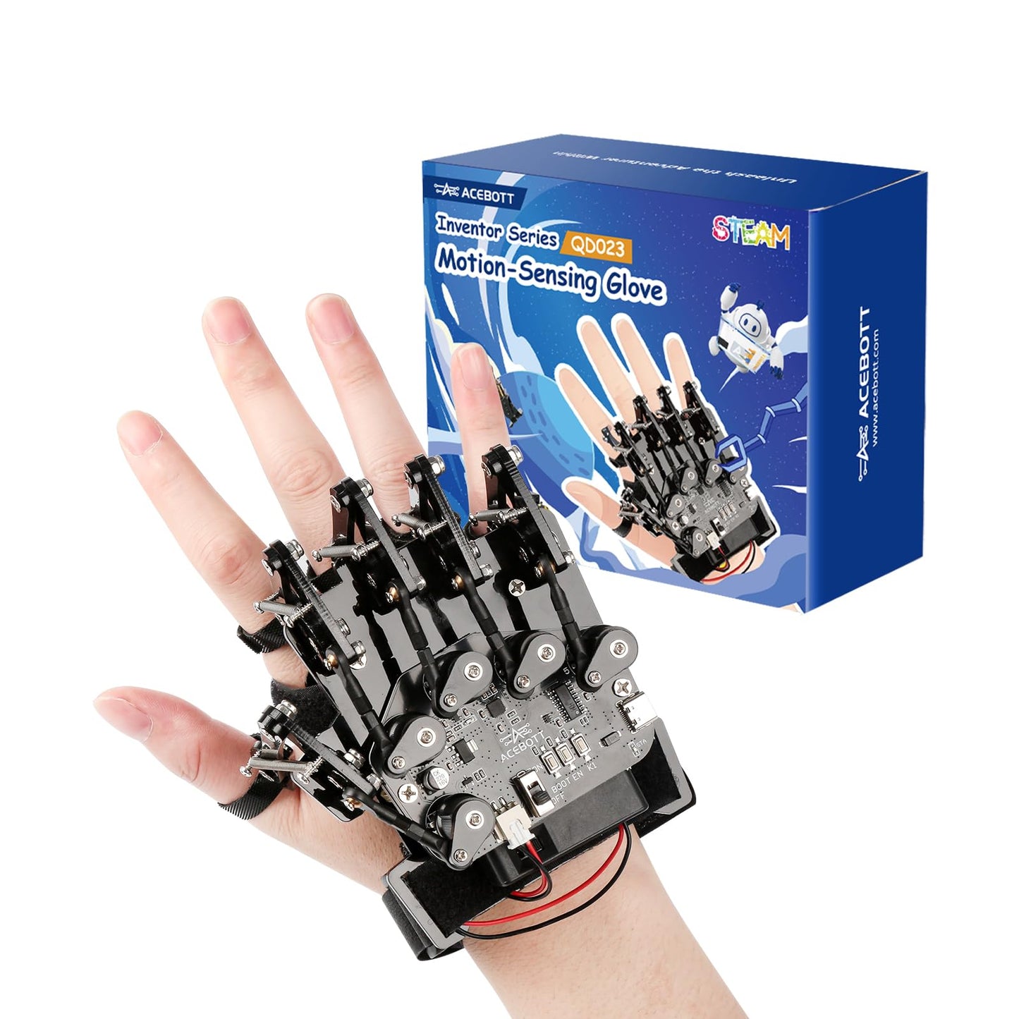 ESP32 Motion-Sensing Glove Supports Arduino, ACECode & Python，DIY Robotic Mechanical Hand STEM Toy Starter Kit Five Fingers Arm for Robot Kit Control, Science/Coding/Programming Set