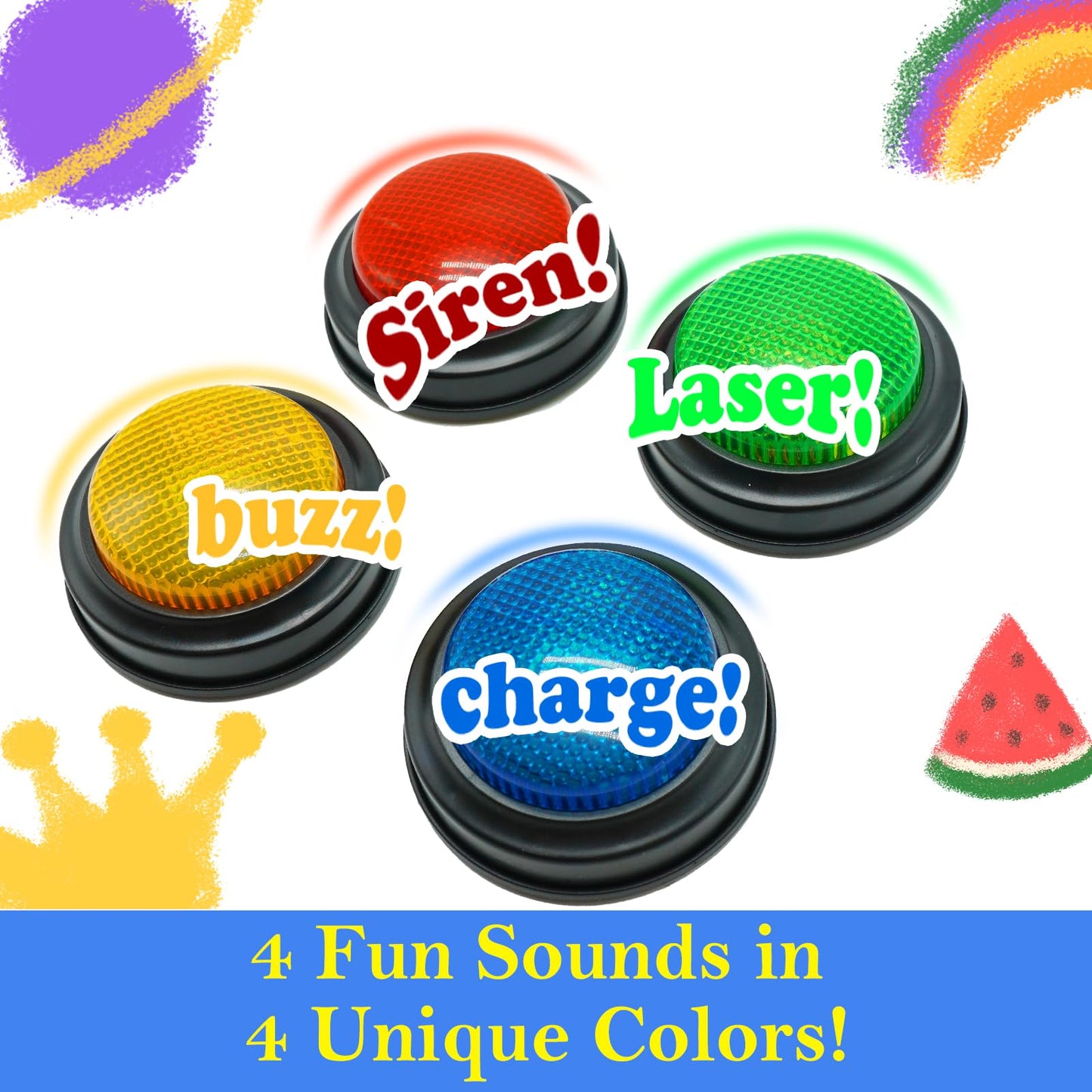 Gelabur Set of 4 Buzzers for Trivia Games, Answer Buzzers for Classroom, Family Feud Jeopardy Buzzer, Game Buzzers with Lights and Sound for Classroom, Game Show Buzzer Buttons