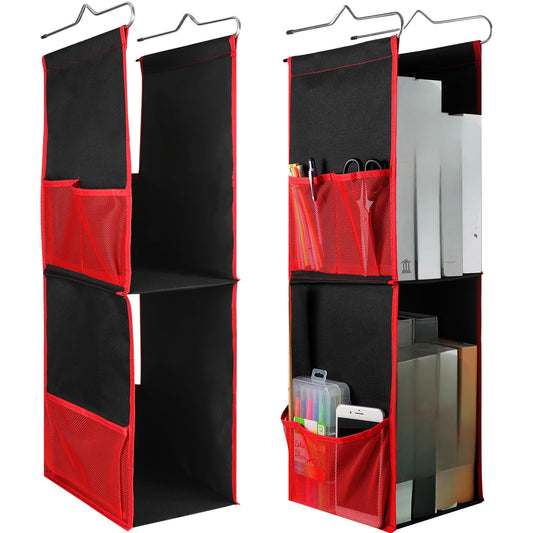 Chapou 1 PC Hanging Locker 2 Layer Shelves Hanging Locker Organizer Accessories for Office School Gym Closet Home Supplies(Red)