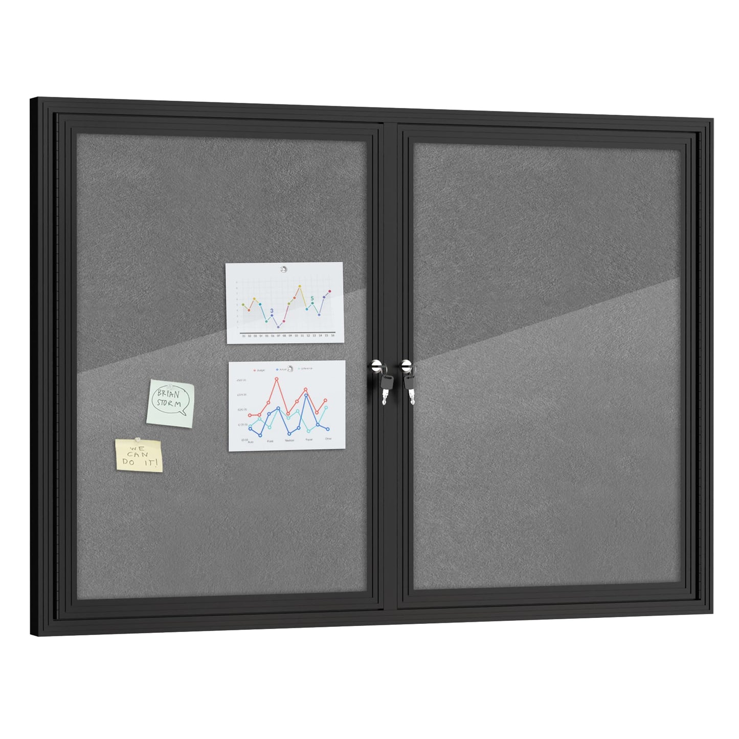 Mifuro 48"x34" Enclosed Bulletin Board, Outdoor Lockable Weather-Resistant Aluminum Cork Noticeboard for School & Office, Black Frame w/Grey Flet