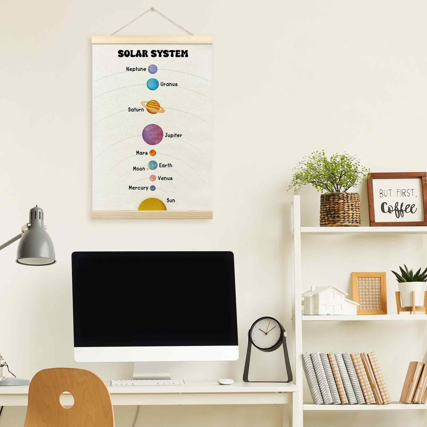 TLESKE Boho Classroom Solar System Decor Poster Hanger Frame for Kids, Homeschool Hanging Wall Art Room Decor for Toddlers Nursery Playroom, Preschool Prek Learning Educational Poster Prints, 16x24