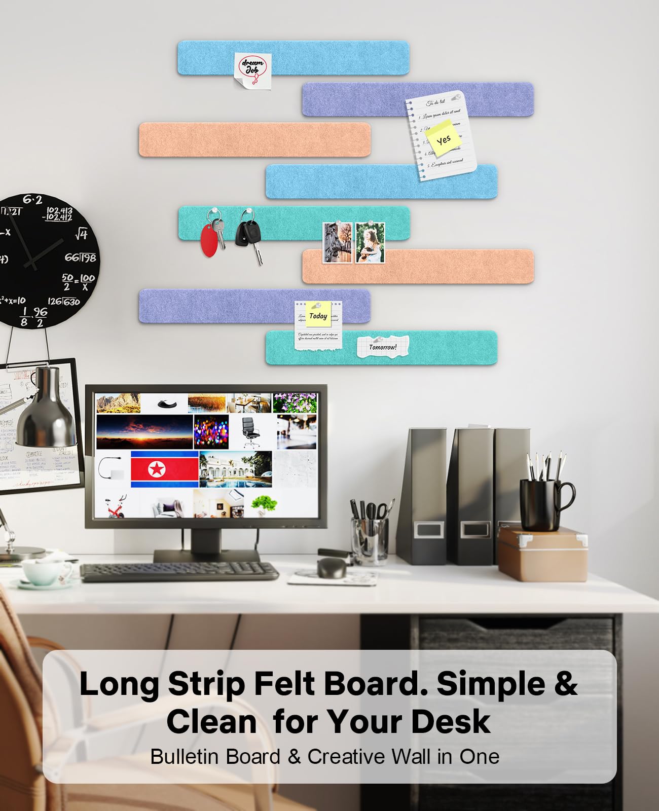 Small Cork Bulletin Board Tiles, Felt Wall Decor and Office Desk Accessories for Vision, Message Center, Picture and Prayer Board, Dorm, Room, Home Office Essentials and Organization(Coastal Haze)