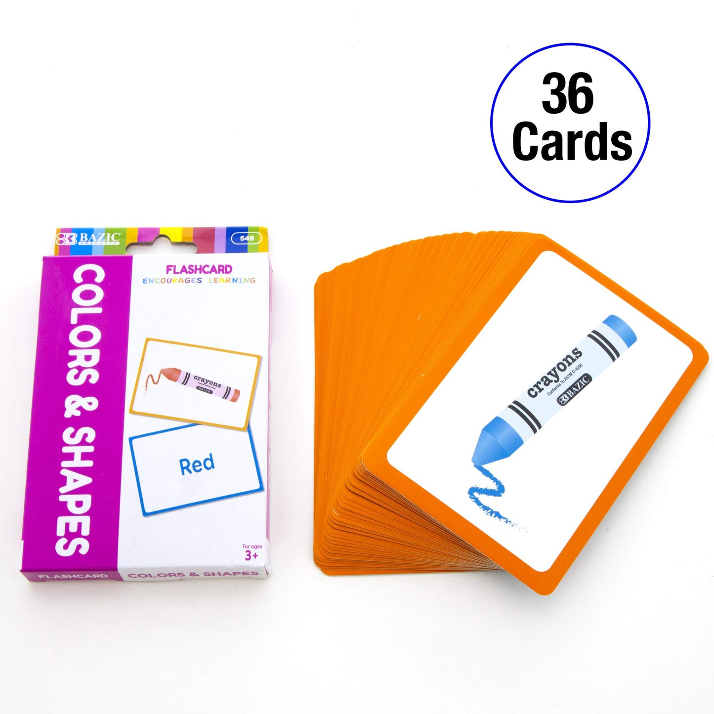BAZIC Products Colors and Shapes Flash Cards, 36 Cards, Ages 3+, Case of 72