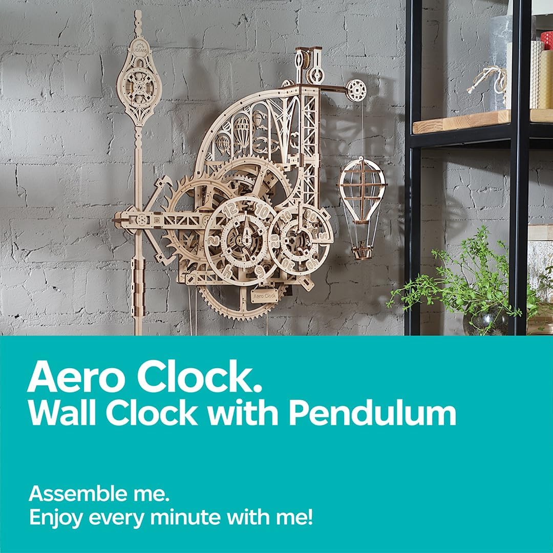 UGEARS Aero Clock Wooden 3D Puzzles for Adults - Mechanical Wooden Model Kits for Adults to Build, Wall Clock 3D Puzzle with Pendulum Model Kit, DIY Miniature Kit Crafts Gift for Fathers Day