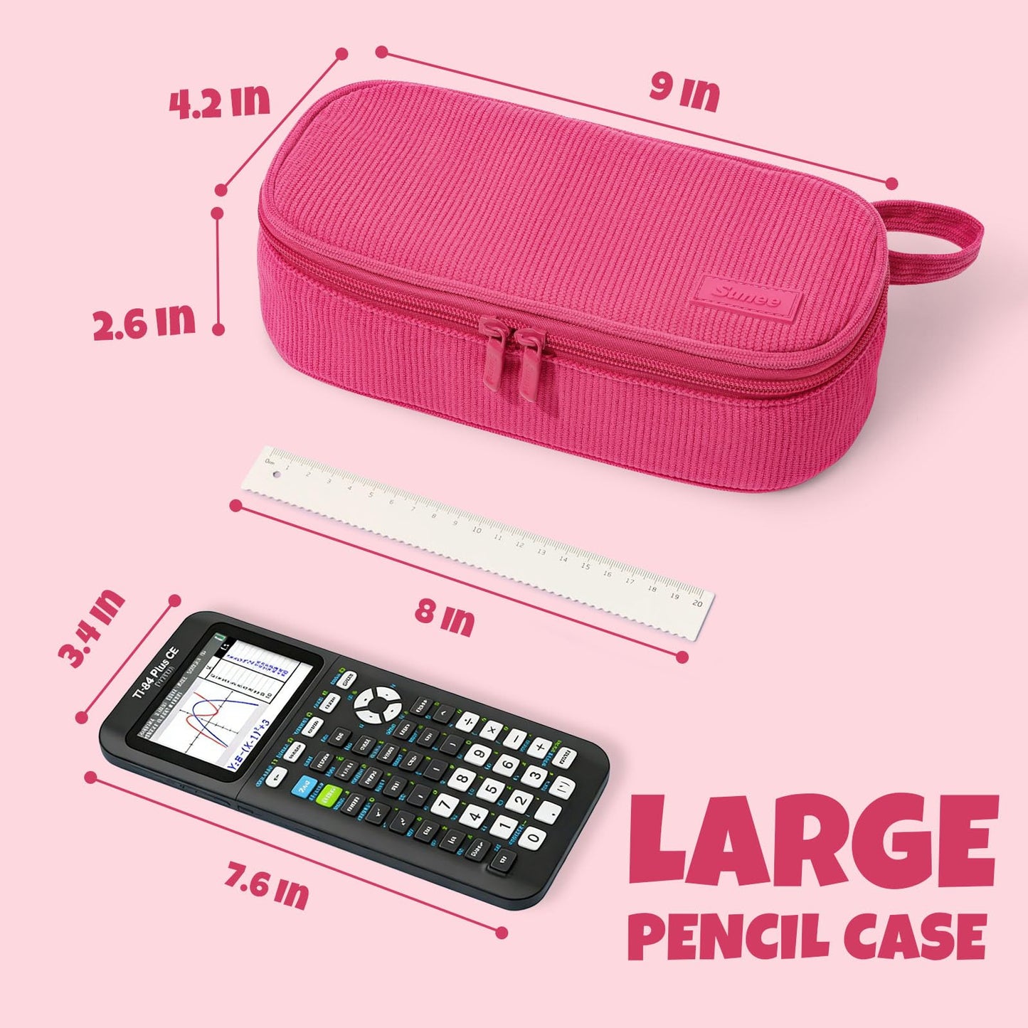 SUNEE Cute Pencil Case, Large Capacity Pencil Pouch, Soft Corduroy Pencil Bag, Big Storage Pen Organizer for Stationery, Aesthetic Pencil Box, Back to School Supplies for Teen Girls Boys, Berry Pink