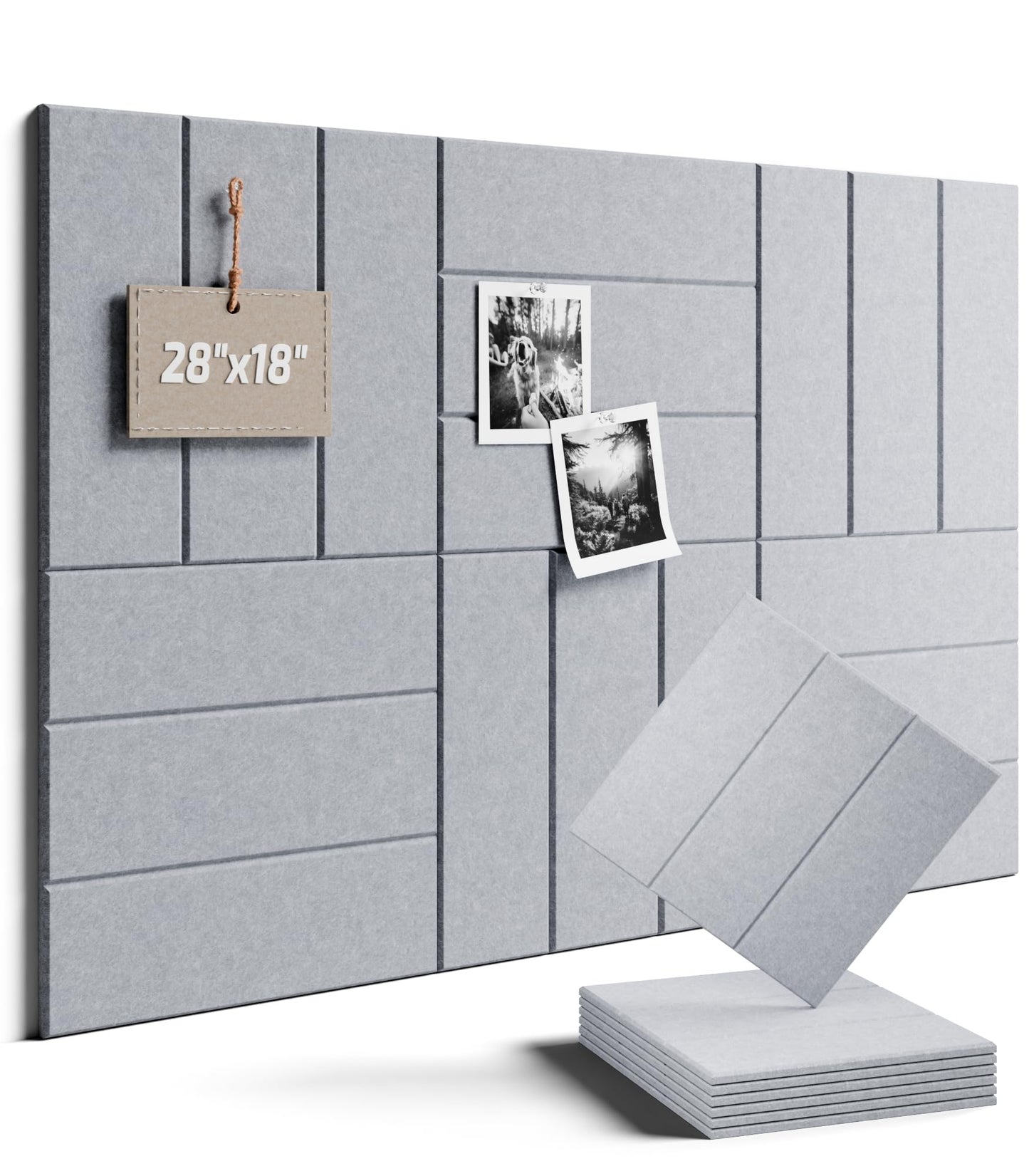 Felt Bulletin Board Tiles -28"x18" with 40 Adhesive Tabs, Cork Board Alternative for Office Decor, Push Pin Board Wall Organizer 6-Pack (Soft Gray)