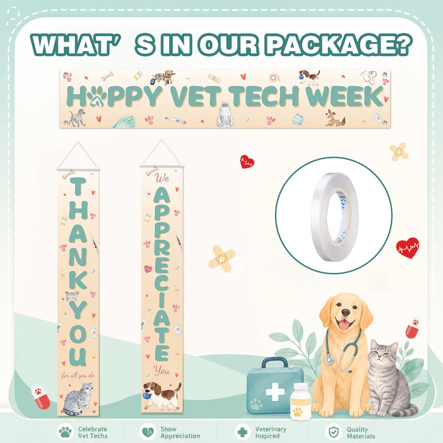Fanfanwin 3 Pcs Happy Vet Tech Week Banner We Appreciate Thank You Veterinary Technician Week Decorations Orange Green Vet Hospital Staff Party Supplies for Hard Work Nurse Enthusiast