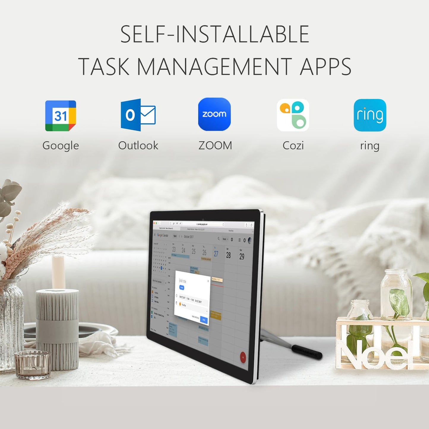 TouchWo 15.6 to 27 inch Touchscreen Digital Calendar & Wall Planners, Smart Whiteboard Calendar for Chore Chart & Work Schedule, Built in Speakers and Camera, Include Wall Mount & Desk Stand (23.8-inch)