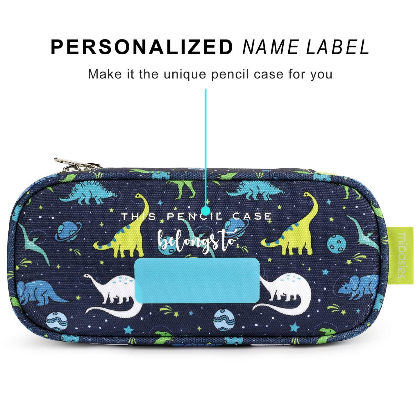 mibasies Boys Pencil Case for Kids, Multi-Slot Pencil Pouch, Galaxy Dinosaur Blue