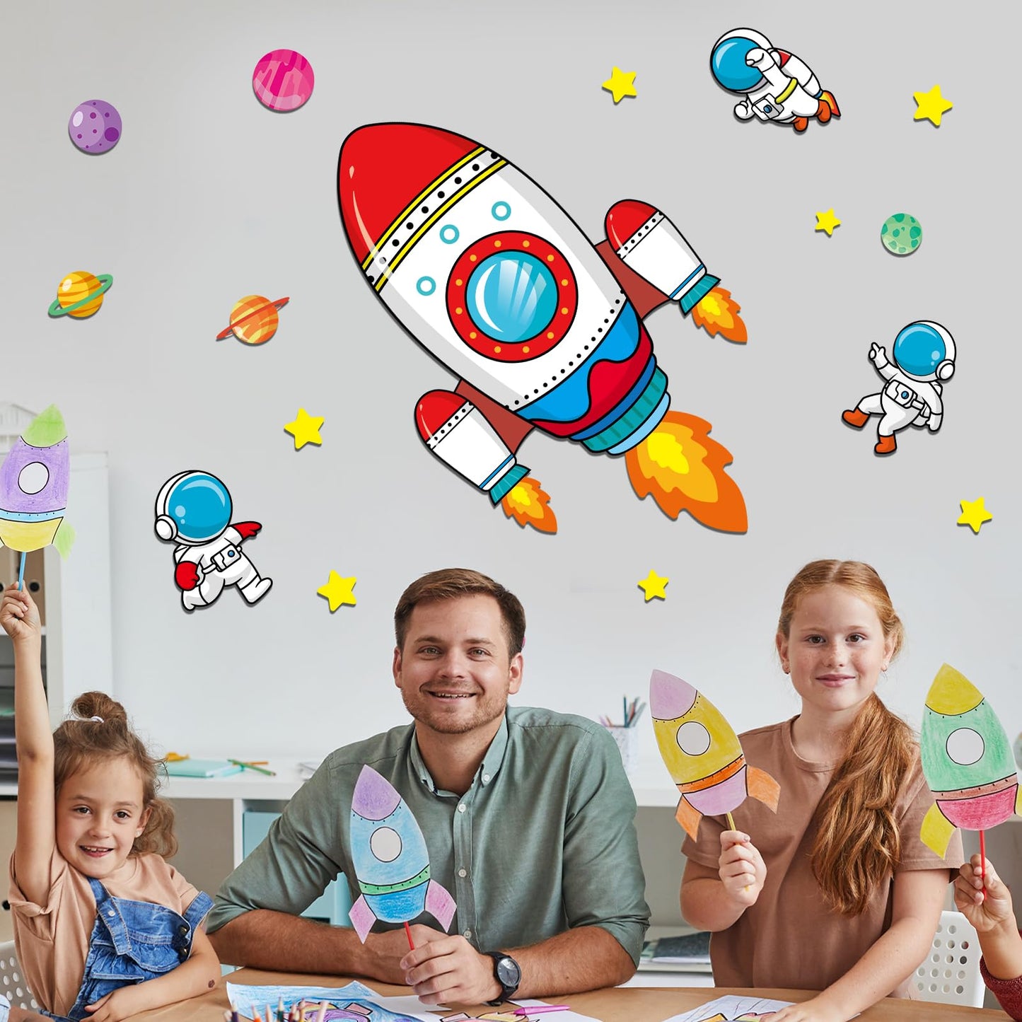 55In Large Outer Space Bulletin Board Set Rocket Ship Cutout Classroom Decorations for Teachers Astronaut Planet Cutouts Galaxy Back to School Supplies Welcome Sign for Preschool Chalkboard Door Decor