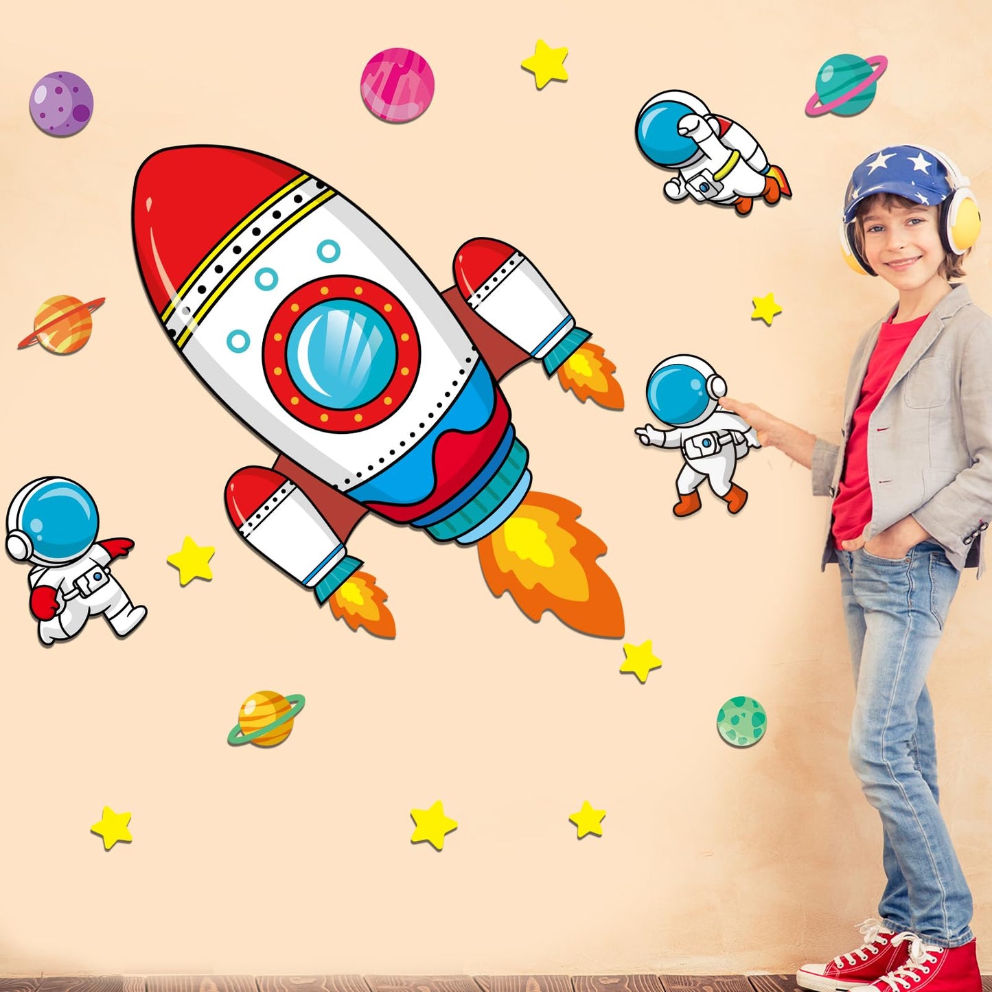 55In Large Outer Space Bulletin Board Set Rocket Ship Cutout Classroom Decorations for Teachers Astronaut Planet Cutouts Galaxy Back to School Supplies Welcome Sign for Preschool Chalkboard Door Decor