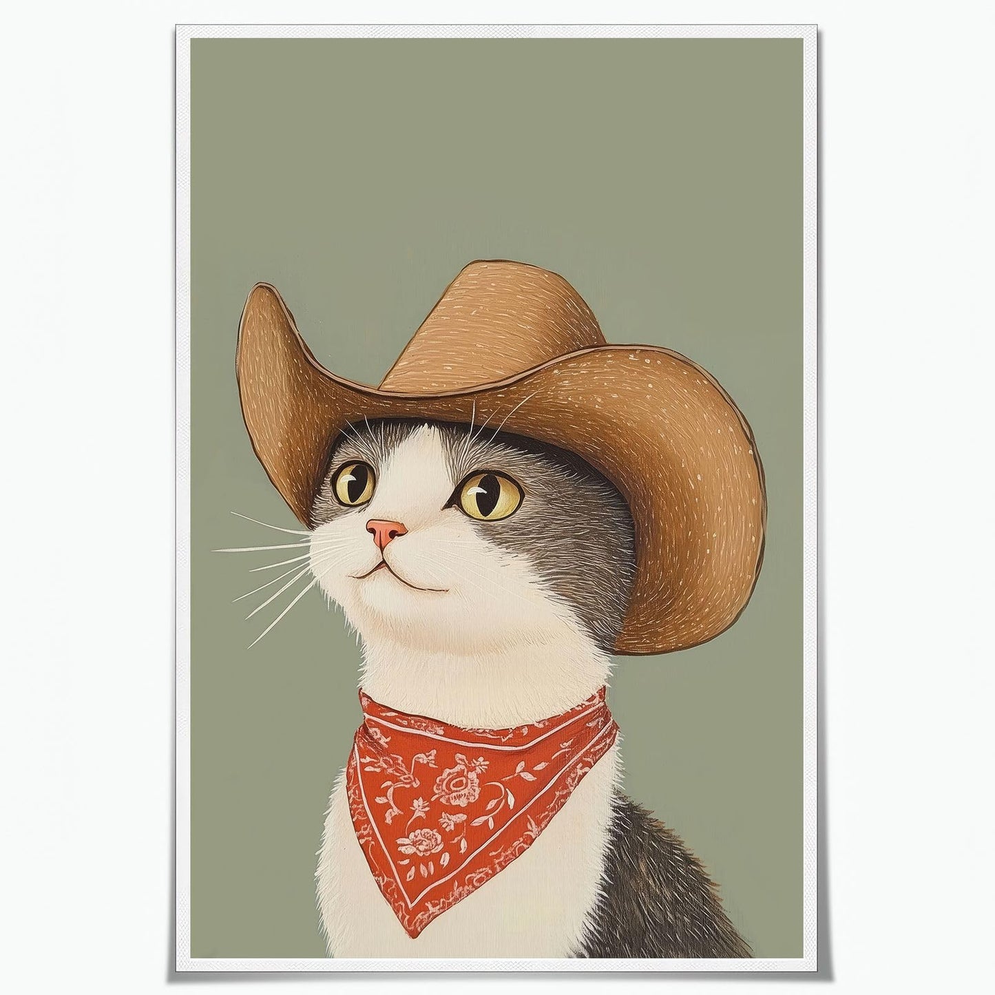 Nursery Poster Cute Animal Picture Funny Animal Wall Art Vintage Cowboy Cat Wall Art 16x24Inch Unframed Whimsical Cowboy Cat Pet Portrait Poster for BedRoom Living Room Boy Girl Kid Children's Bedroom